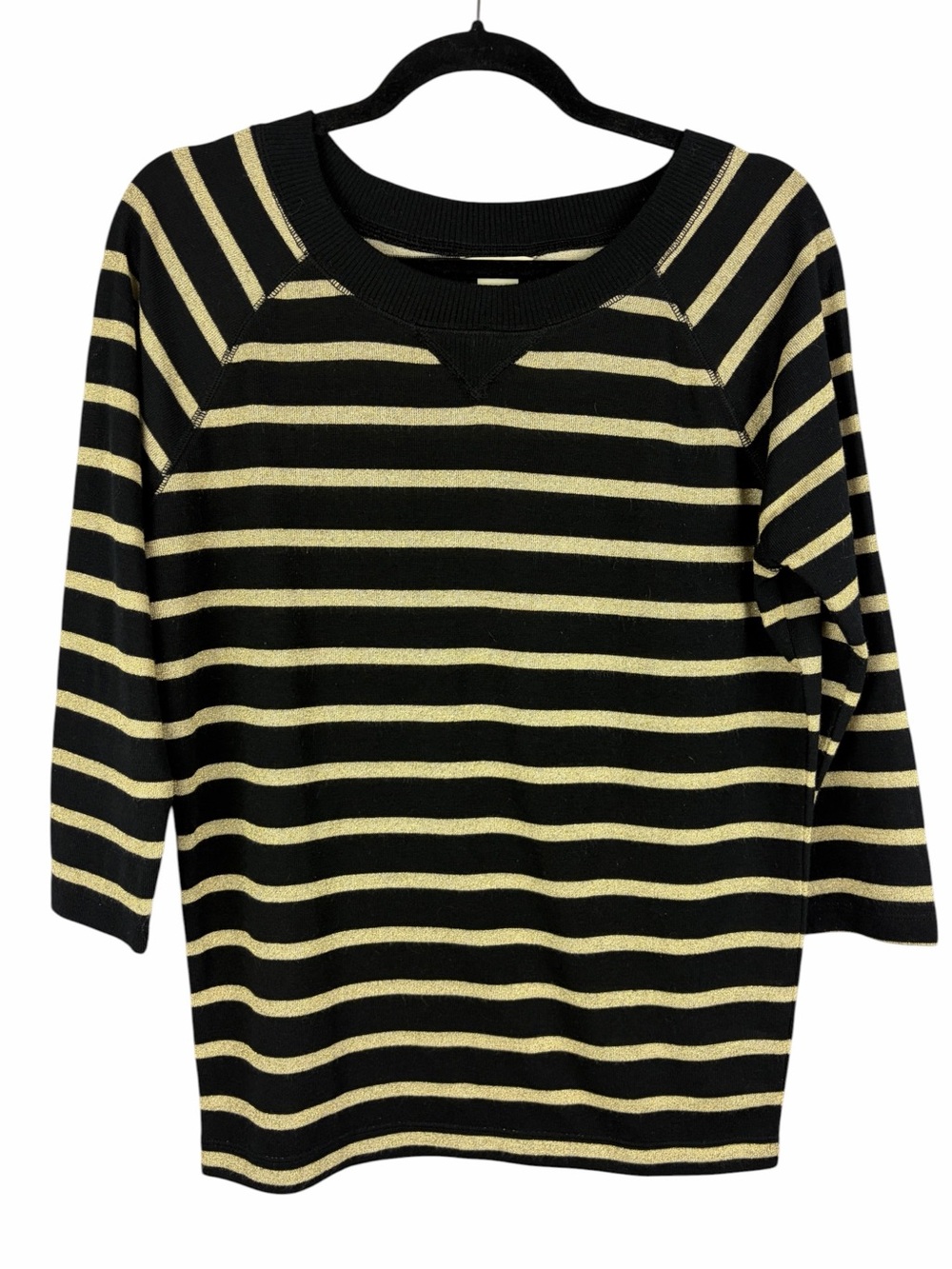 Club Monaco Black Gold Metallic Striped Knit Top XS